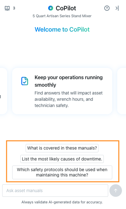 Screenshot showing a list of suggest prompts.