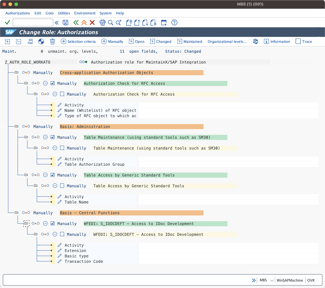 A list of role authorizations in SAP ECC6