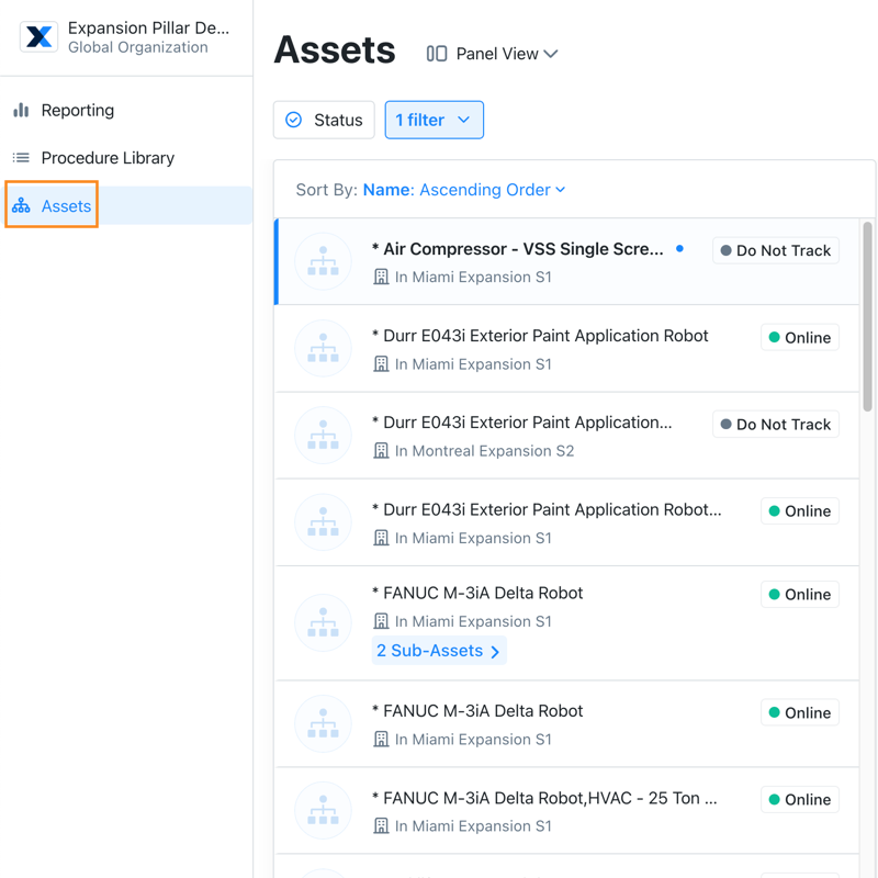 The Global Organization Assets module in the MaintainX web application