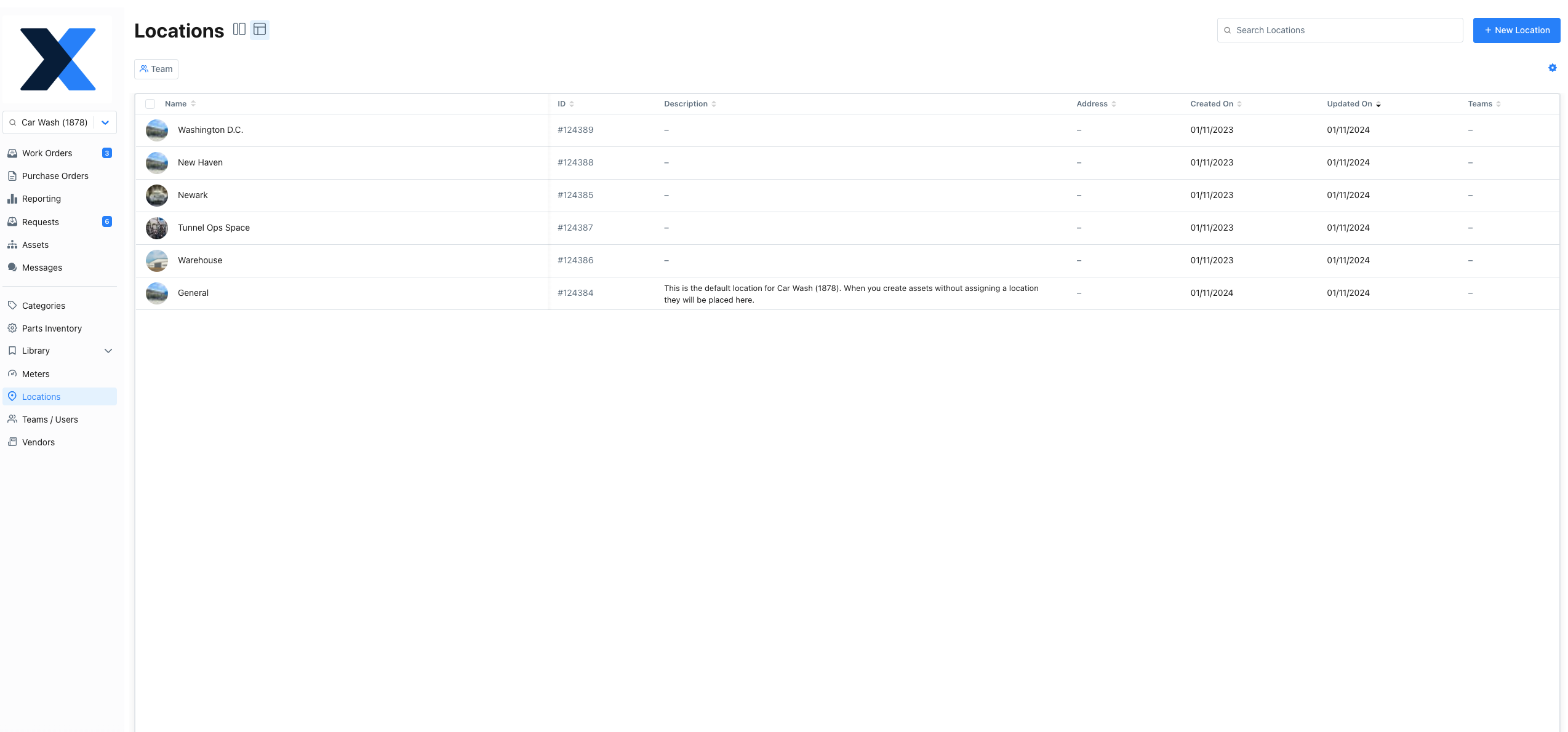 The Table View in the Locations module