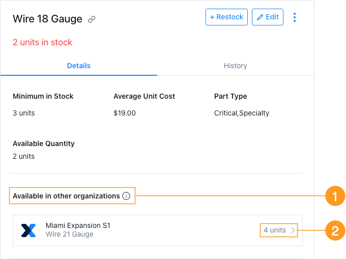 Check part inventory in other organizations in the MaintainX web app