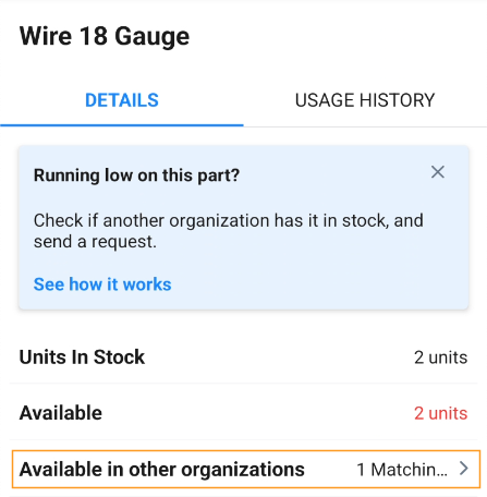 Check part inventory in other organizations in the MaintainX mobile app