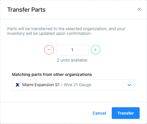 Part transfer options in the MaintainX web app