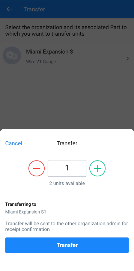 Part transfer options in the MaintainX mobile app