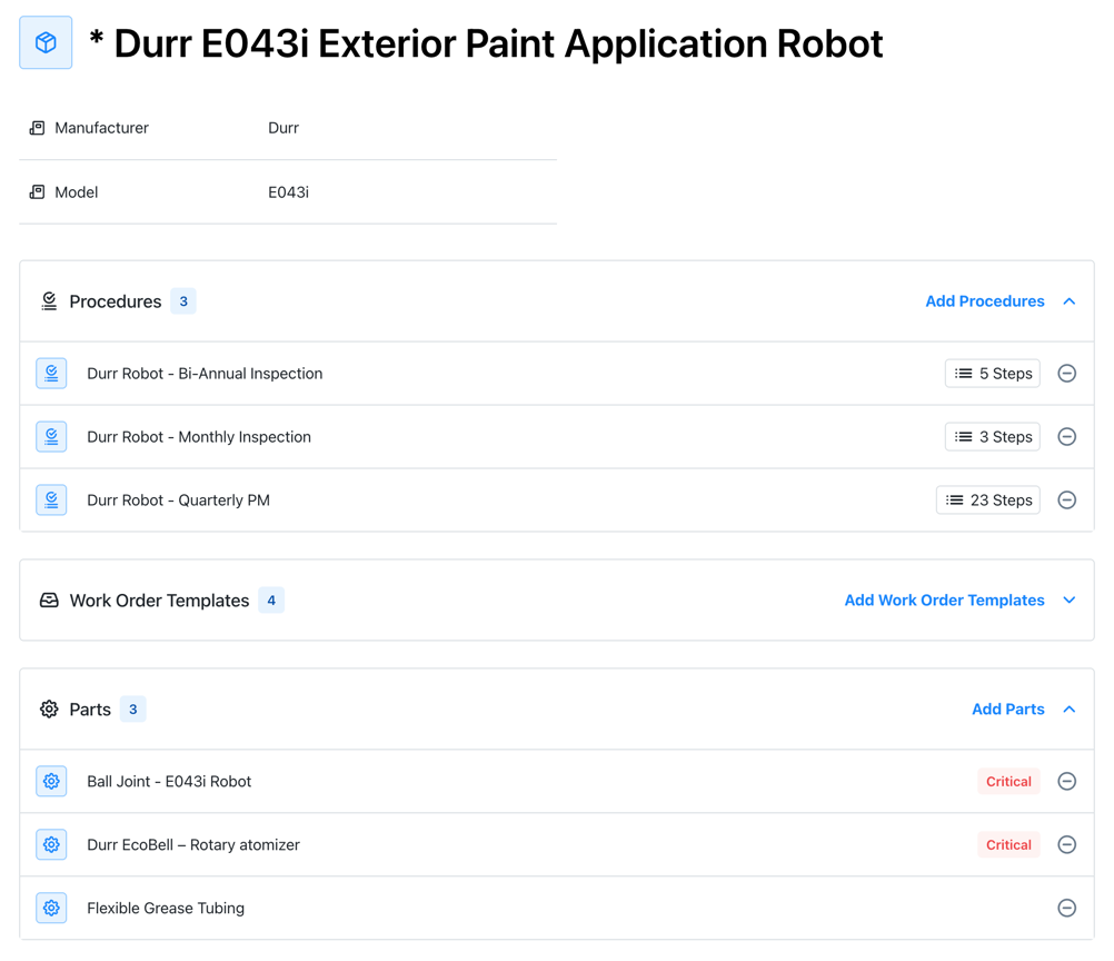 Web interface for creating a custom asset package in MaintainX