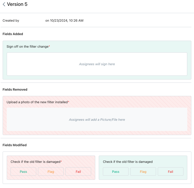 Procedure's Version History