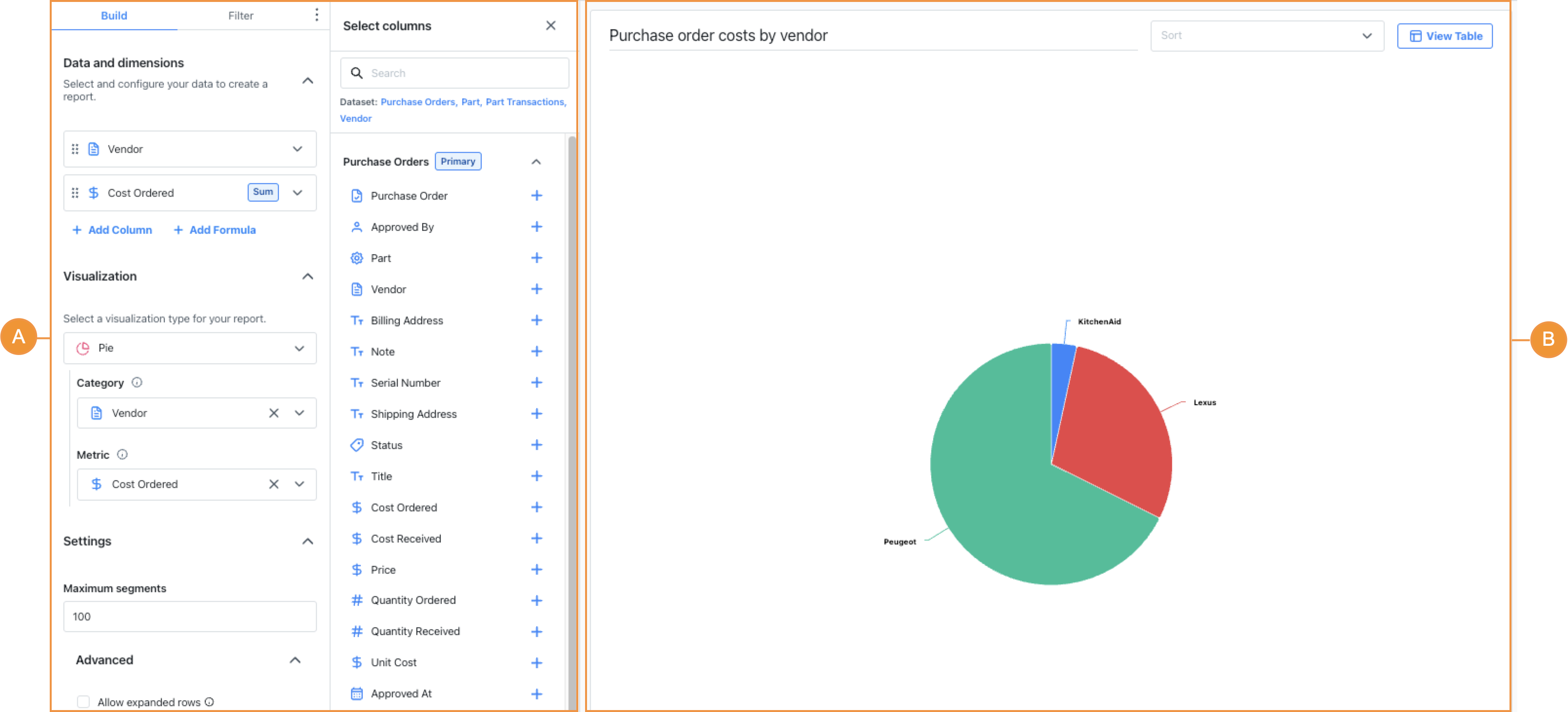 Screenshot of the Report Builder interface showing the report creation workflow.