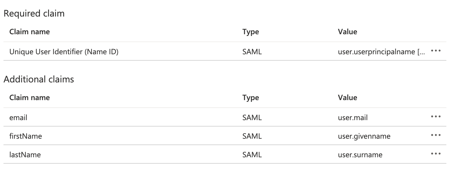 Correct Claims section in Entra ID