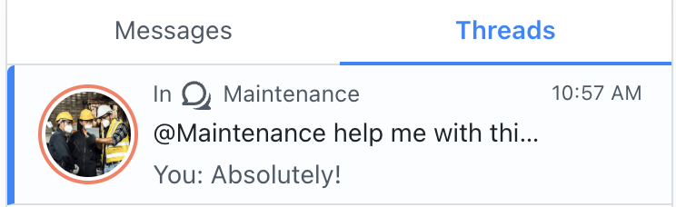 Screenshot of the reply in thread interface displaying the conversation thread and reply options in MaintainX messaging