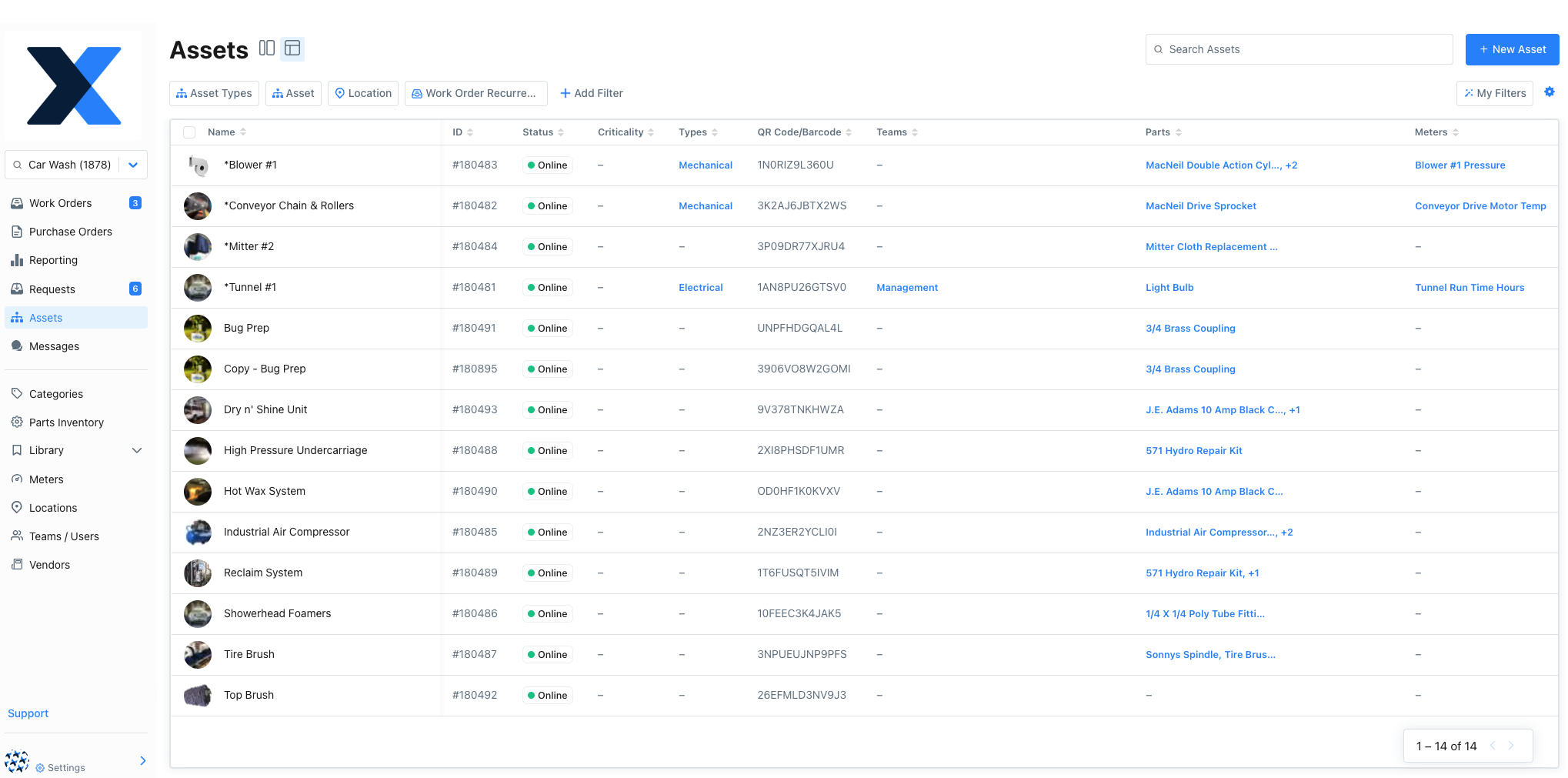 The Table view in the Assets module