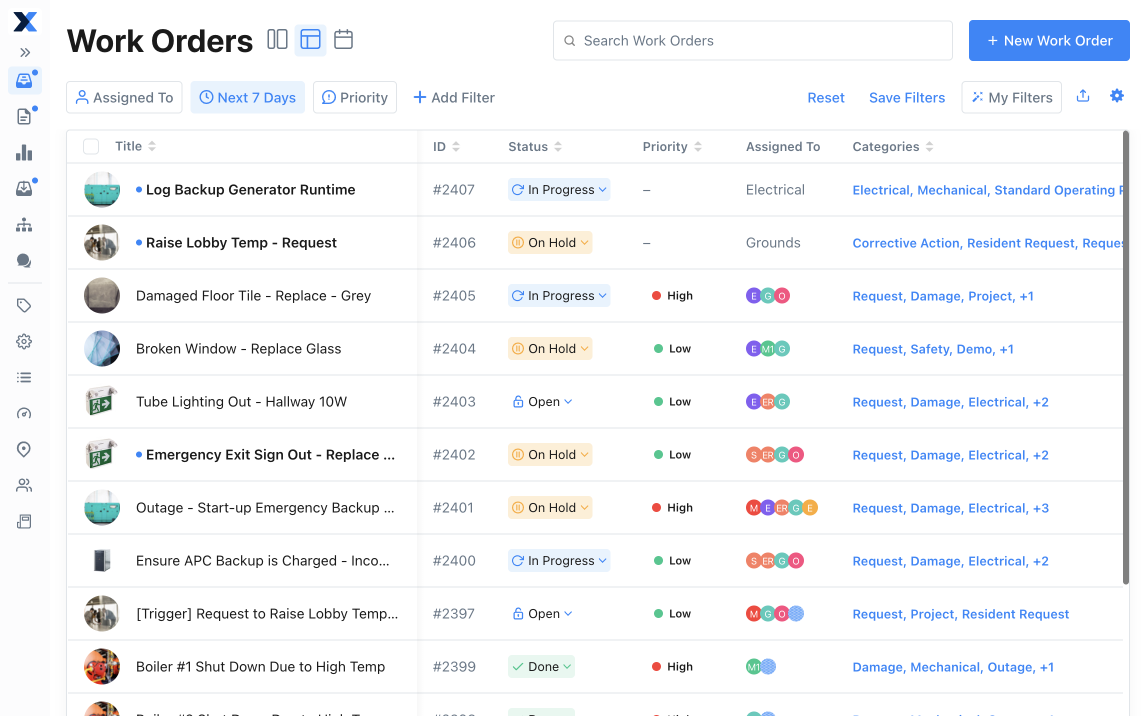 The Table view in the Work Orders module.