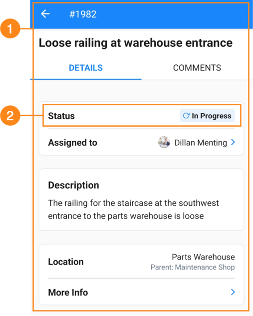 The Requests module details screen in the MaintainX mobile application