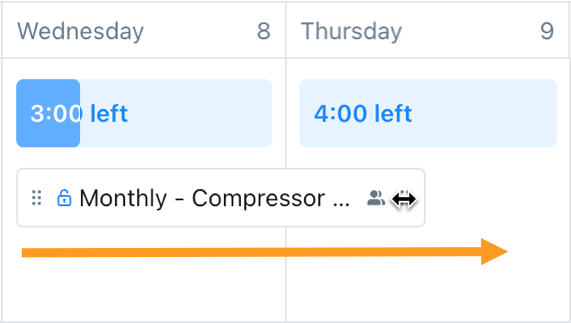 Dragging a work order to span multiple days