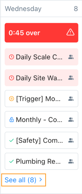 The link in the Workload view to open the control panel for a user's assigned work orders